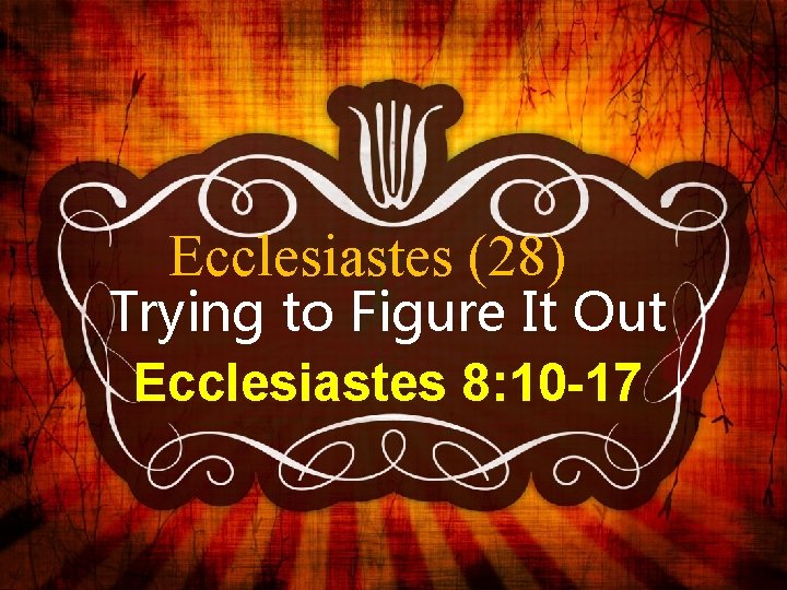 Ecclesiastes (28) Trying to Figure It Out Ecclesiastes 8: 10 -17 