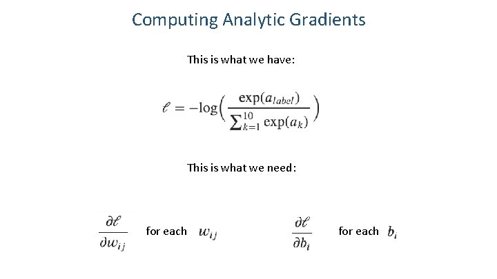Computing Analytic Gradients This is what we have: This is what we need: for