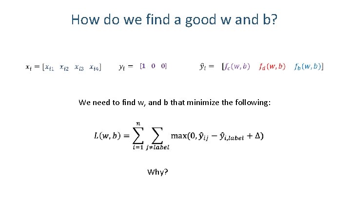 How do we find a good w and b? [1 0 0] We need