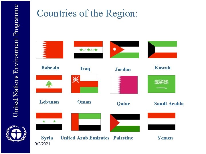 United Nations Environment Programme Countries of the Region: Bahrain Iraq Jordan Lebanon Oman Qatar