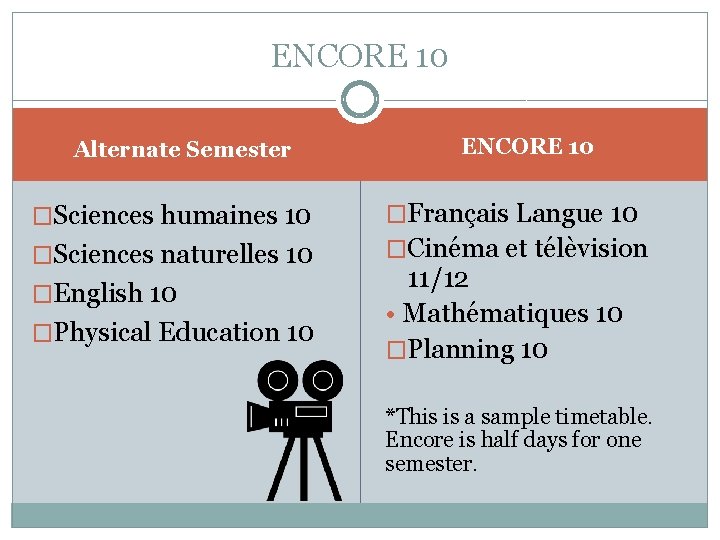 ENCORE 10 Alternate Semester ENCORE 10 �Sciences humaines 10 �Français Langue 10 �Sciences naturelles