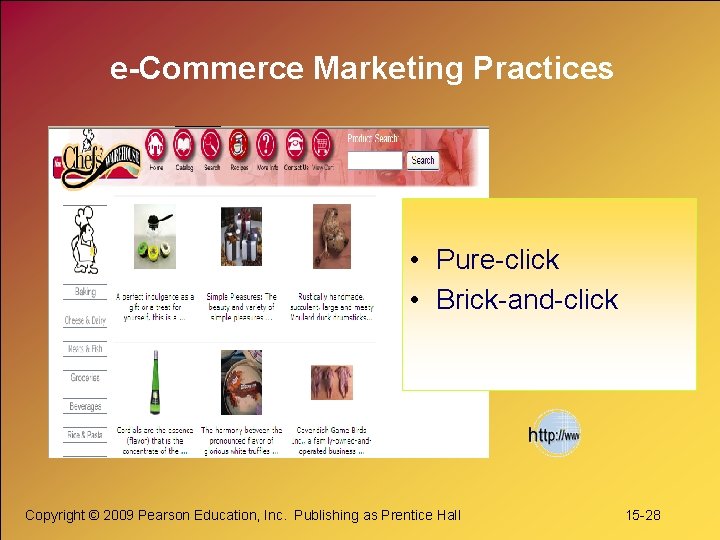 e-Commerce Marketing Practices • Pure-click • Brick-and-click Copyright © 2009 Pearson Education, Inc. Publishing