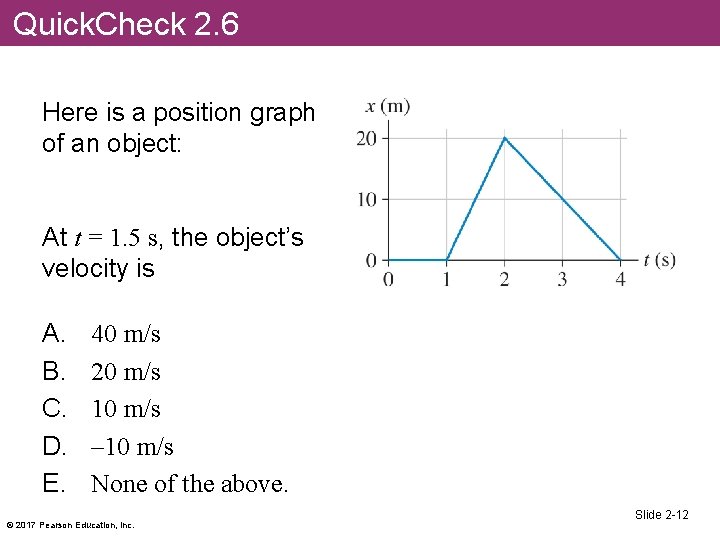 Quick. Check 2. 6 Here is a position graph of an object: At t