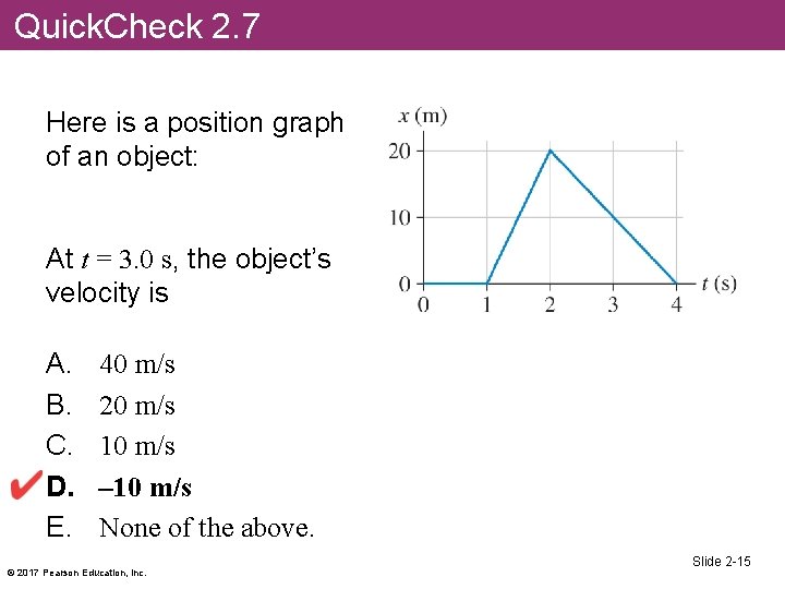 Quick. Check 2. 7 Here is a position graph of an object: At t