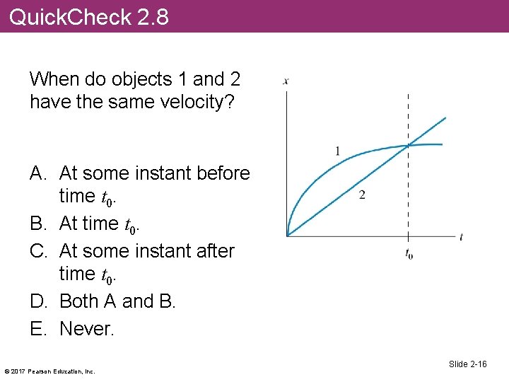 Quick. Check 2. 8 When do objects 1 and 2 have the same velocity?