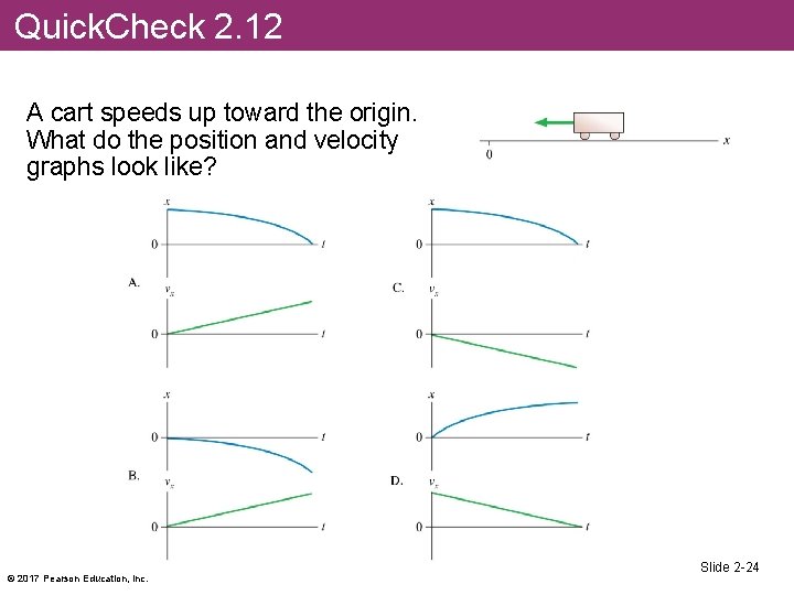 Quick. Check 2. 12 A cart speeds up toward the origin. What do the