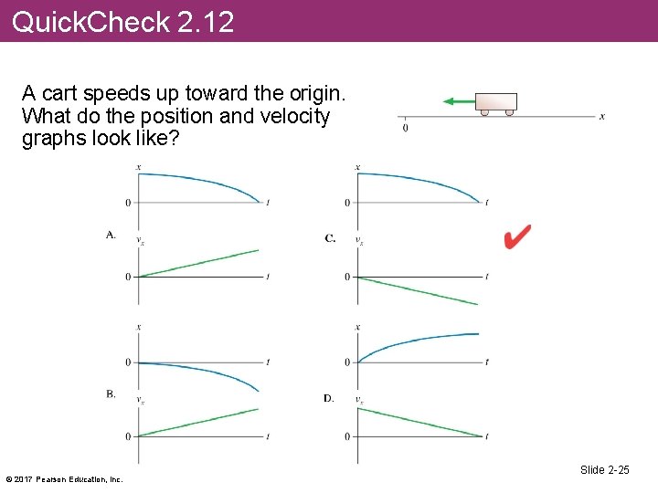 Quick. Check 2. 12 A cart speeds up toward the origin. What do the