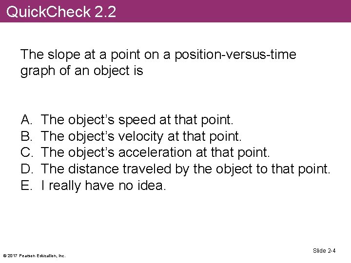 Quick. Check 2. 2 The slope at a point on a position-versus-time graph of