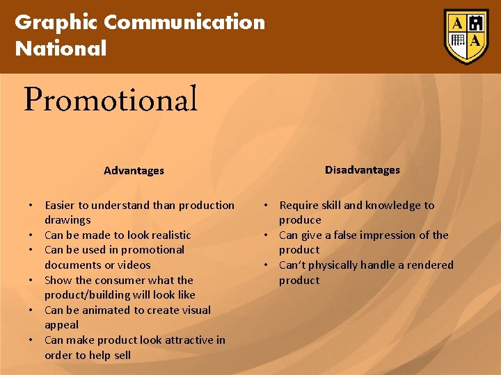 Graphic Communication National Promotional Advantages • Easier to understand than production drawings • Can Graphic Communication National Promotional Advantages • Easier to understand than production drawings • Can