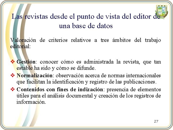 Las revistas desde el punto de vista del editor de una base de datos