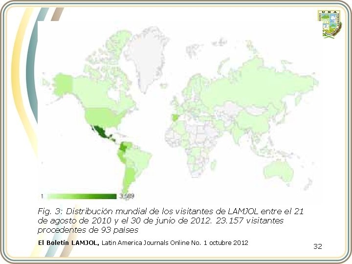 Fig. 3: Distribución mundial de los visitantes de LAMJOL entre el 21 de agosto