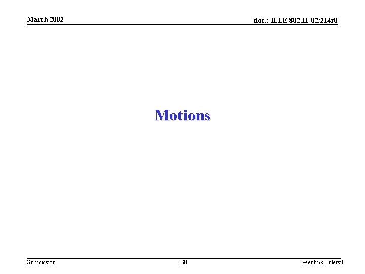 March 2002 doc. : IEEE 802. 11 -02/214 r 0 Motions Submission 30 Wentink,