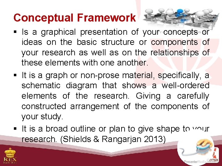 Conceptual Framework § Is a graphical presentation of your concepts or ideas on the