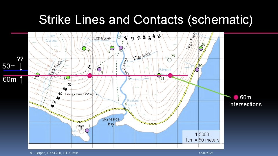 Strike Lines and Contacts (schematic) 70 60 50 40 30 20 10 ? ?