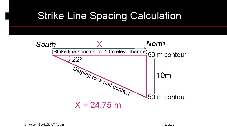 Strike Line Spacing Calculation North X South (Strike line spacing for 10 m elev.