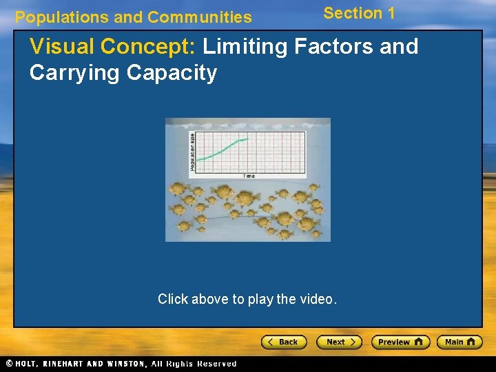 Populations and Communities Section 1 Visual Concept: Limiting Factors and Carrying Capacity Click above