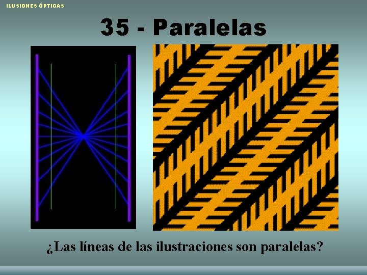 ILUSIONES ÓPTICAS 35 - Paralelas ¿Las líneas de las ilustraciones son paralelas? Raquel Sánchez