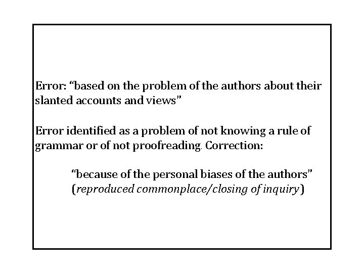 Error: “based on the problem of the authors about their slanted accounts and views”