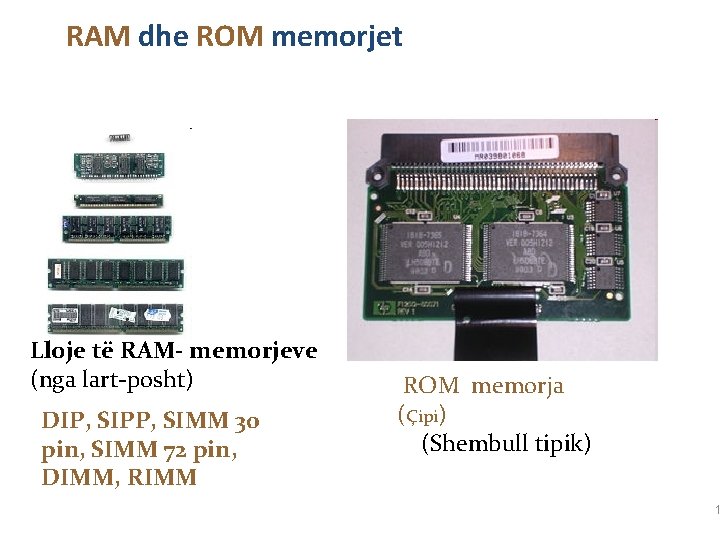 RAM dhe ROM memorjet Lloje të RAM- memorjeve (nga lart-posht) DIP, SIPP, SIMM 30