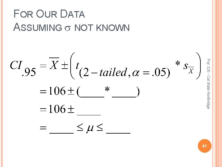 FOR OUR DATA ASSUMING NOT KNOWN Psy 320 - Cal State Northridge 41 