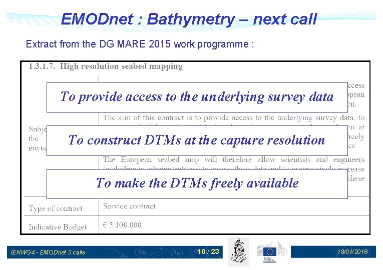 EMODnet : Bathymetry – next call Extract from the DG MARE 2015 work programme