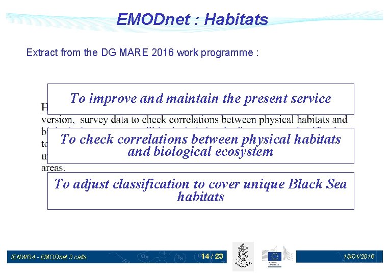EMODnet : Habitats Extract from the DG MARE 2016 work programme : To improve
