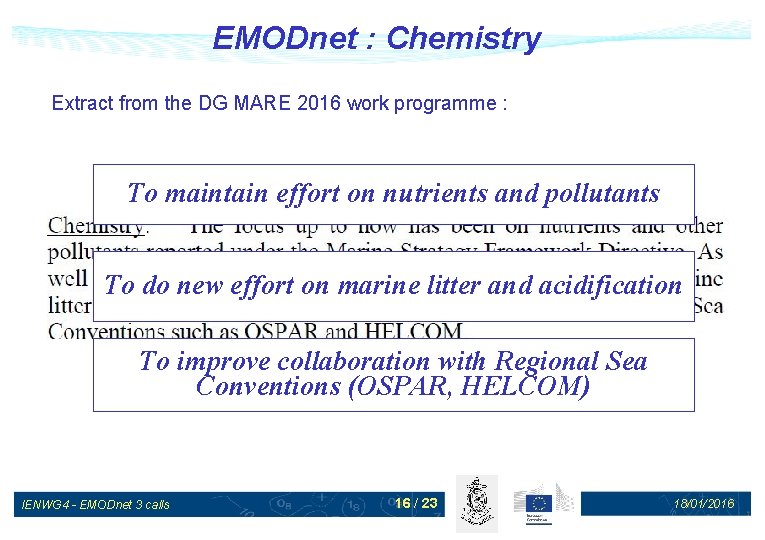 EMODnet : Chemistry Extract from the DG MARE 2016 work programme : To maintain