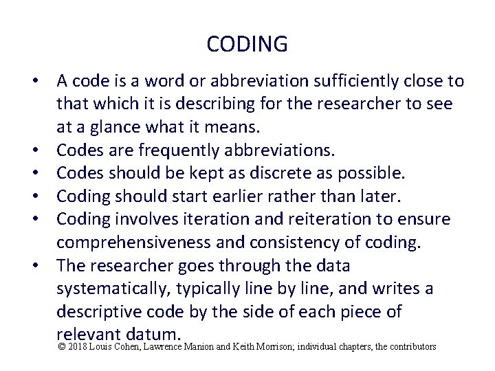 CODING AND CONTENT ANALYSIS LOUIS COHEN LAWRENCE MANION