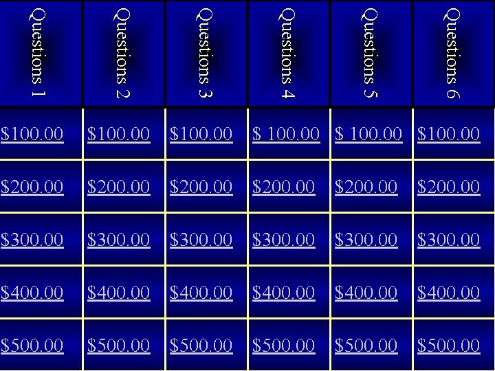 Questions 6 Questions 5 Questions 4 Questions 3 Questions 2 Questions 1 $100. 00