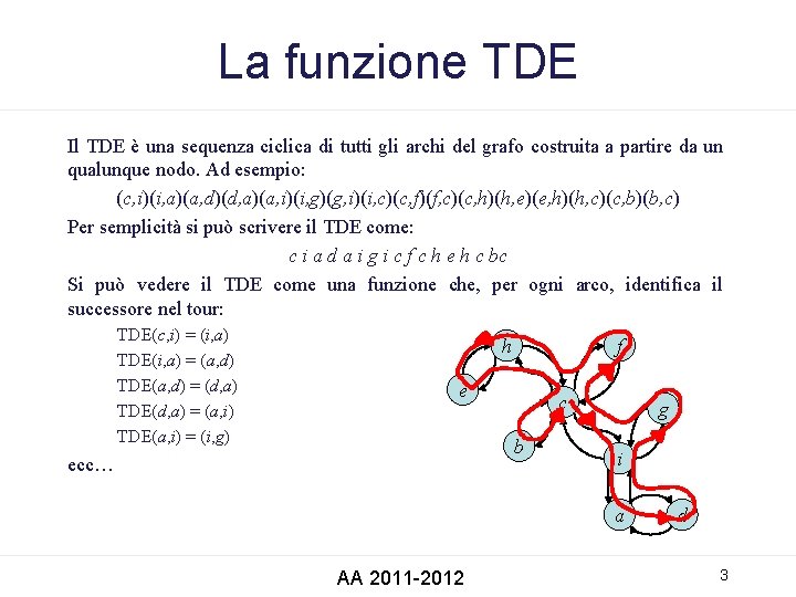 La funzione TDE Il TDE è una sequenza ciclica di tutti gli archi del