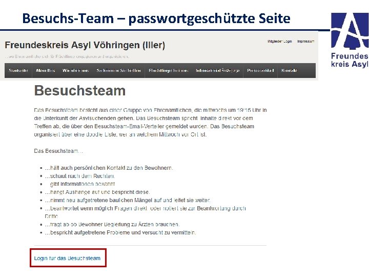 Besuchs-Team – passwortgeschützte Seite 