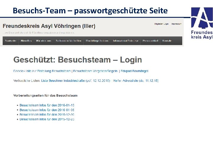 Besuchs-Team – passwortgeschützte Seite 