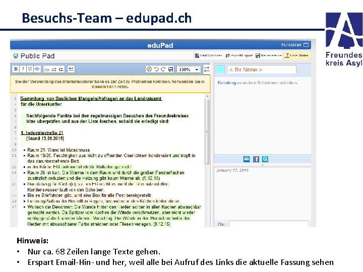 Besuchs-Team – edupad. ch Hinweis: • Nur ca. 68 Zeilen lange Texte gehen. •