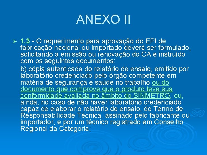 ANEXO II Ø 1. 3 - O requerimento para aprovação do EPI de fabricação