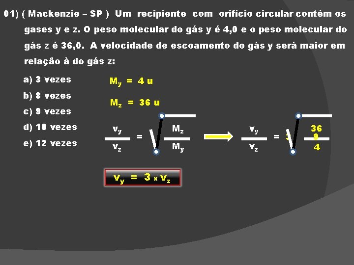 01) ( Mackenzie – SP ) Um recipiente com orifício circular contém os gases