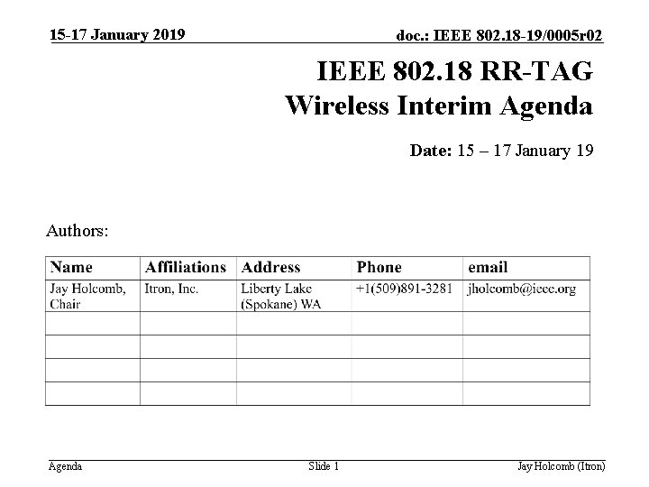 15 -17 January 2019 doc. : IEEE 802. 18 -19/0005 r 02 IEEE 802.