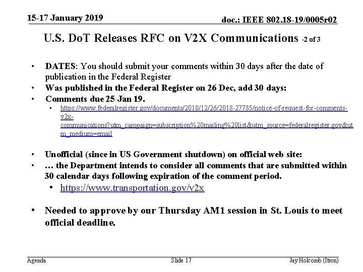 15 -17 January 2019 doc. : IEEE 802. 18 -19/0005 r 02 U. S.