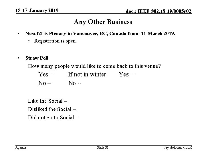 15 -17 January 2019 doc. : IEEE 802. 18 -19/0005 r 02 Any Other