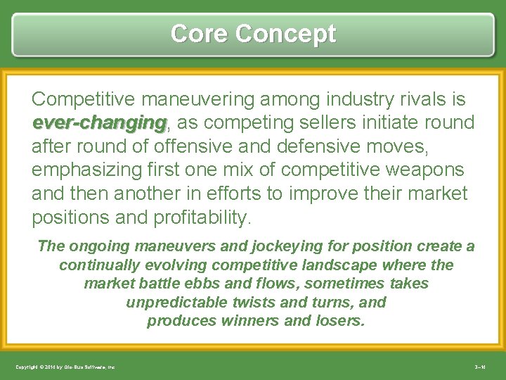 Core Concept Competitive maneuvering among industry rivals is ever-changing, ever-changing as competing sellers initiate