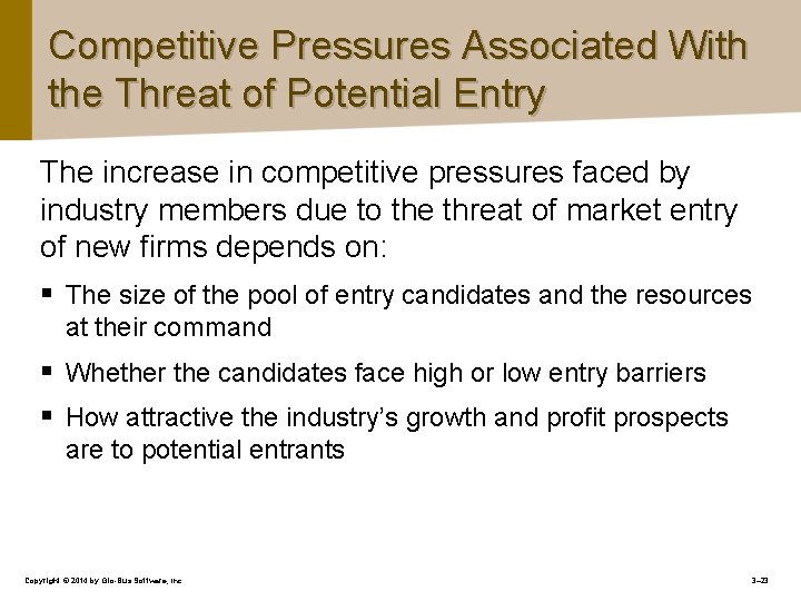 Competitive Pressures Associated With the Threat of Potential Entry The increase in competitive pressures