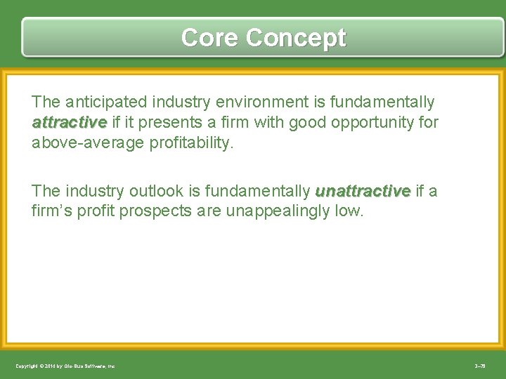 Core Concept The anticipated industry environment is fundamentally attractive if it presents a firm