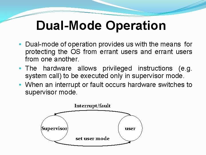 Dual-Mode Operation • Dual-mode of operation provides us with the means for protecting the