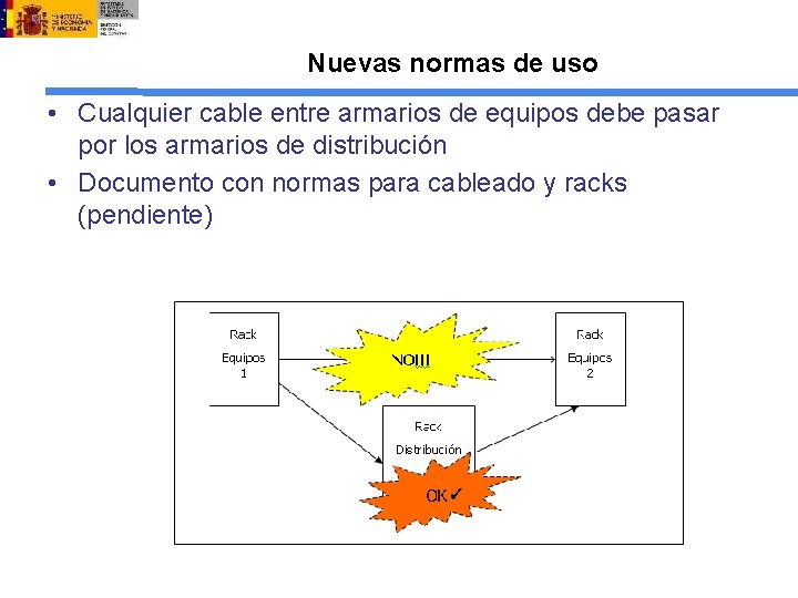 Nuevas normas de uso • Cualquier cable entre armarios de equipos debe pasar por