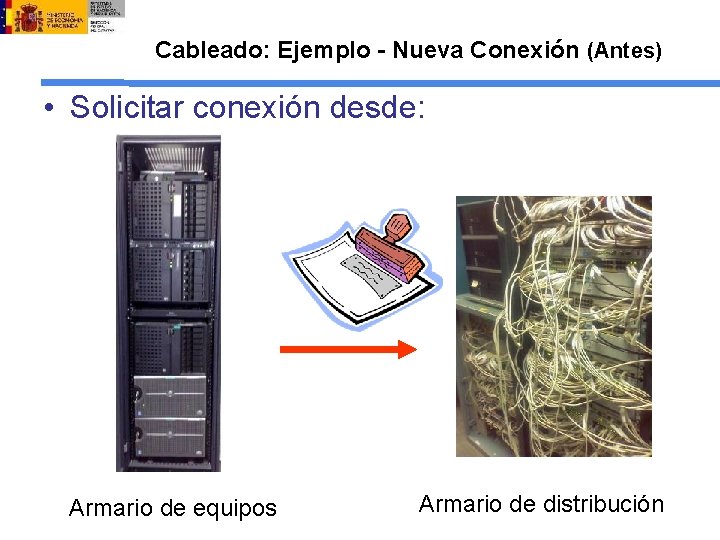 Cableado: Ejemplo - Nueva Conexión (Antes) • Solicitar conexión desde: Armario de equipos Armario