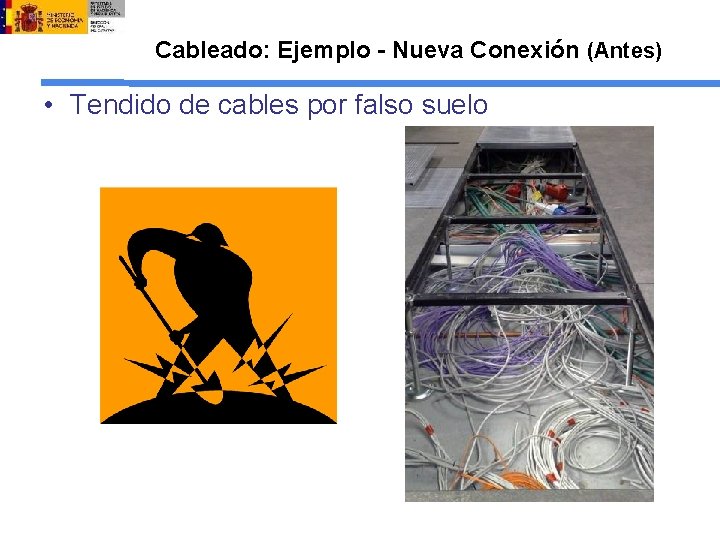 Cableado: Ejemplo - Nueva Conexión (Antes) • Tendido de cables por falso suelo 