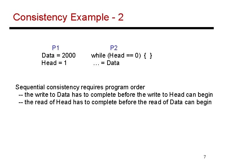 Consistency Example - 2 P 1 Data = 2000 Head = 1 P 2