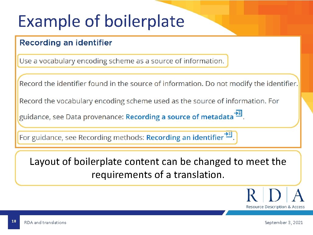 Example of boilerplate Layout of boilerplate content can be changed to meet the requirements