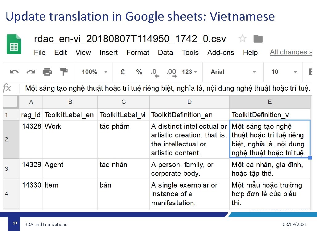 Update translation in Google sheets: Vietnamese 17 RDA and translations 03/09/2021 