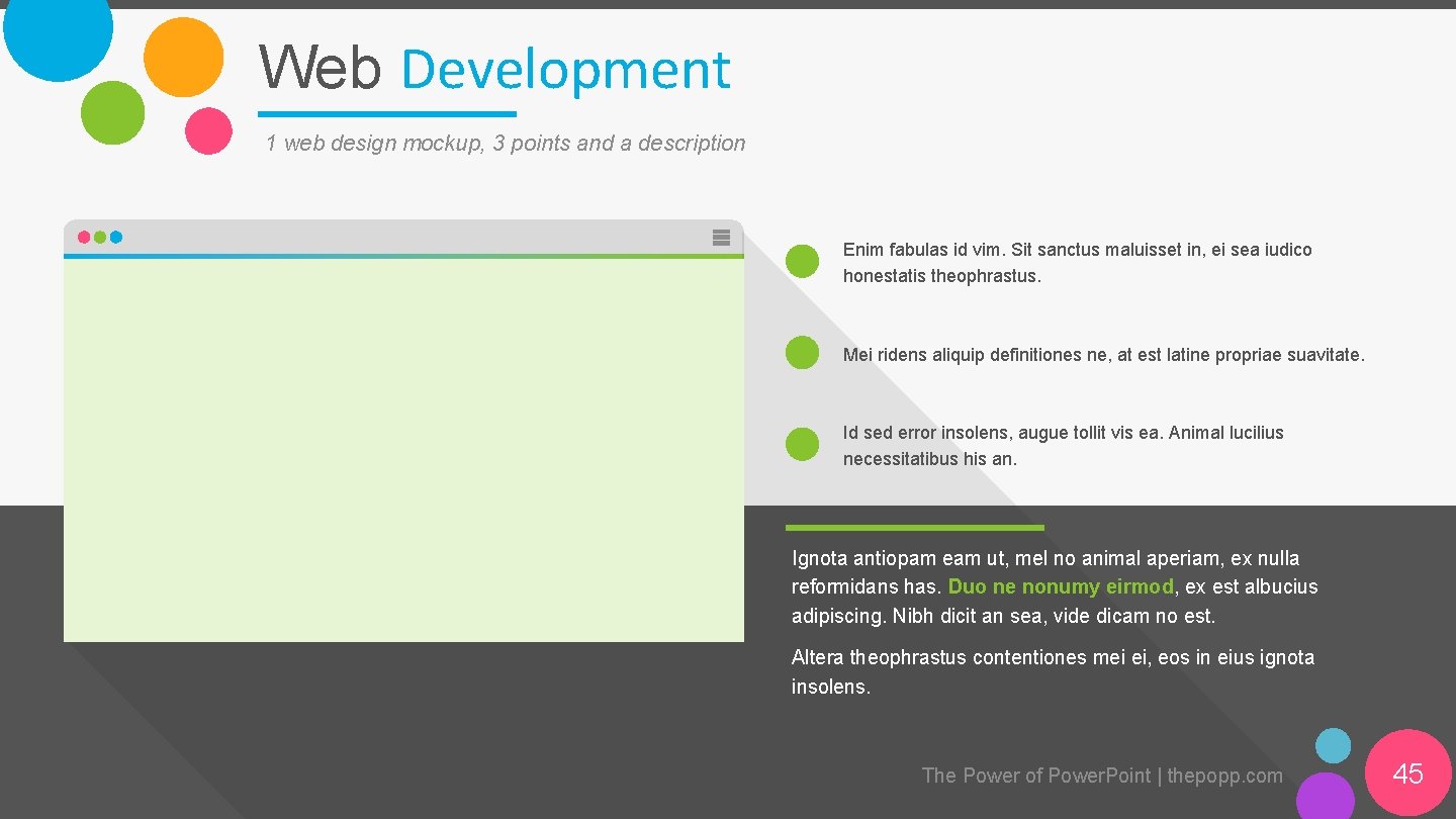 Web Development 1 web design mockup, 3 points and a description Enim fabulas id
