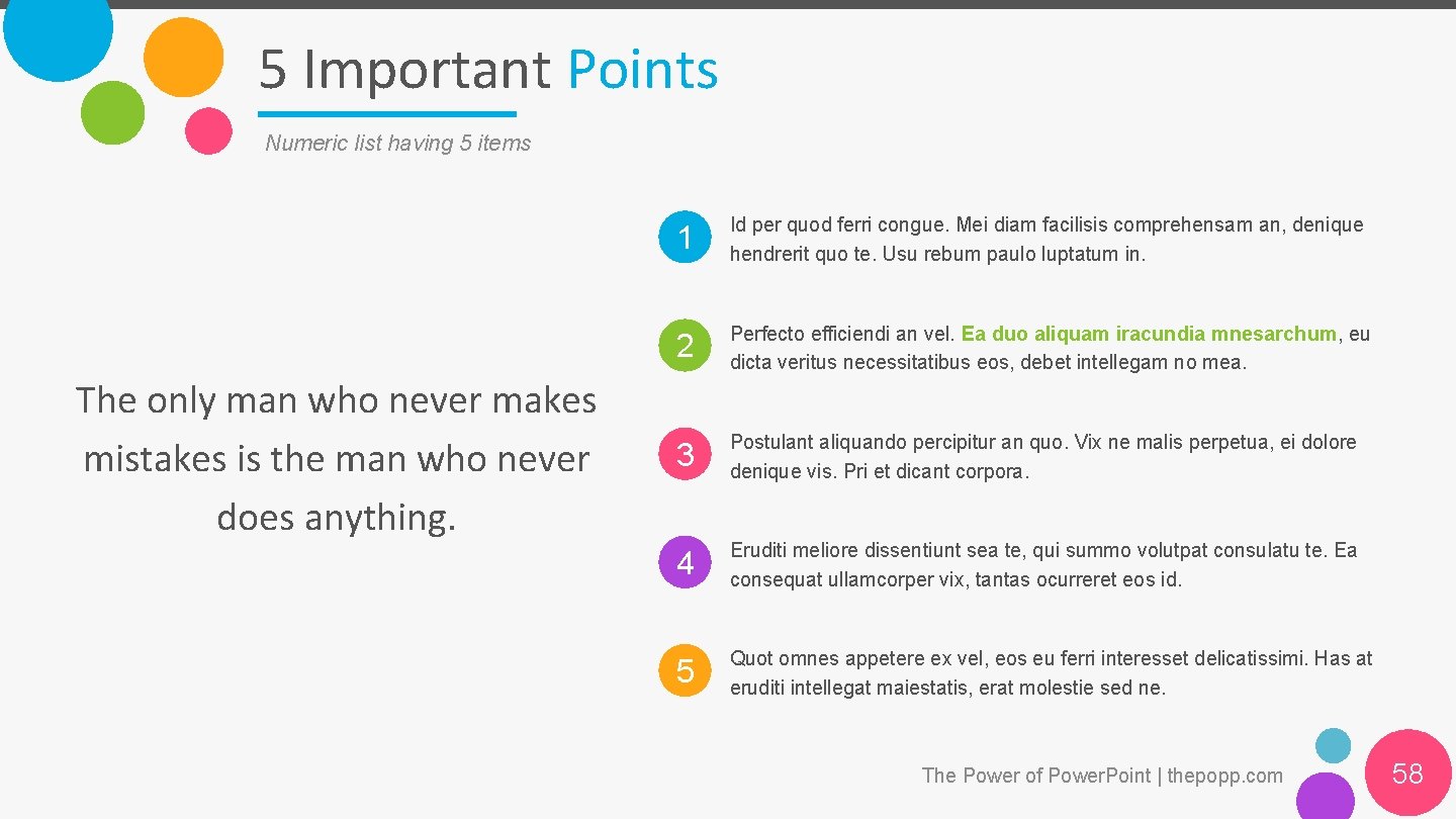 5 Important Points Numeric list having 5 items The only man who never makes